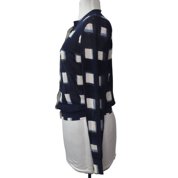 Tory Burch Cardigan Sweater Womens Small Navy Antibesa Cotton Geometric Pattern - Picture 4 of 11